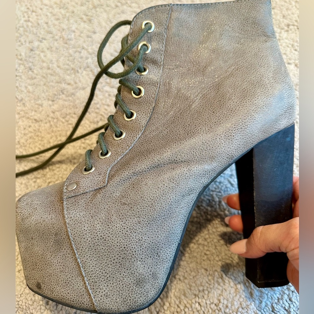 Jeffrey Campbell Gray Lace-Up Platform Ankle Boots - Picture 14 of 16